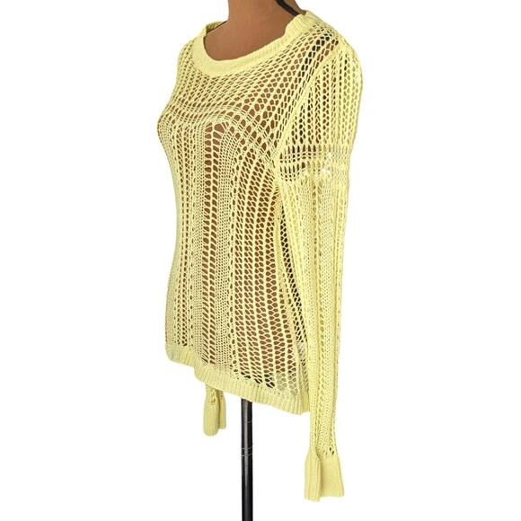 Billabong Designer Closet Large Crocheted Sweater Yellow Knit Hippie Festival - Picture 8 of 13